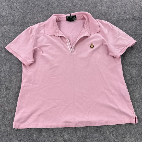 Lauren Ralph Lauren Shirt Womens Large Pink Collared Polo Short Sleeve Classic - Picture 1 of 9